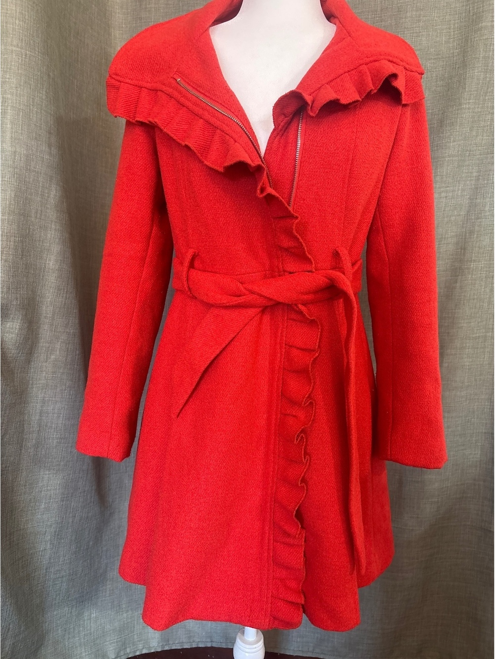 Steve Madden Women's orange Wool Blend Ruffle Belted Coat Size S/P